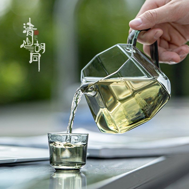 中式带手把公道杯八角茶海耐热高硼硅玻璃公杯大容量茶具分茶器