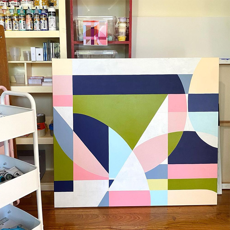 创意叠色客厅装饰画抽象几何餐厅挂画少女卧室床头画个性背景墙画