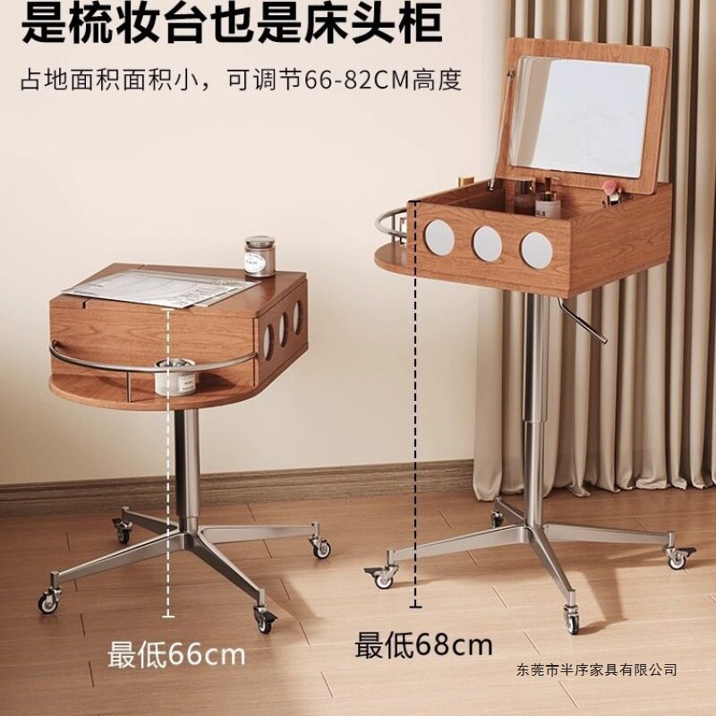 实木梳妆台中古风小型可移动升降迷你墙角化妆桌书桌一体多功能桌图片