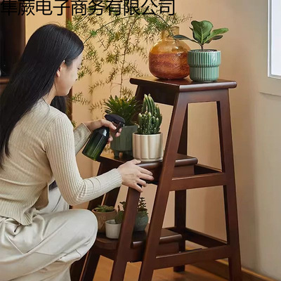 实木折叠两步登高梯凳