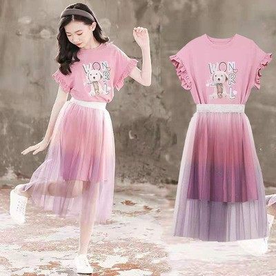 女童纱裙连衣裙长款夏季套装纯棉t恤裙子女孩短袖两件套过膝长裙,童装/婴儿装/亲子装,连衣裙,淘宝优惠券,粉丝福利购,淘宝优惠卷