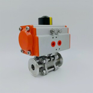 不锈钢三片式卡盘DN50 DN65 DN80 DN100气动球阀AT双作用气动阀门