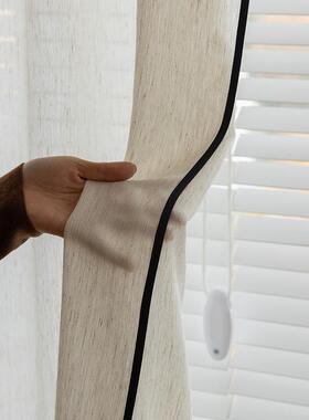 复古法式黑边亚麻纱诧寂风客厅阳台透光不透人纱帘窗帘2024新款