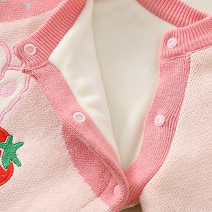 婴儿衣服加绒满月公主爬服可爱粉色女宝连体毛衣纯棉春秋爬服套装