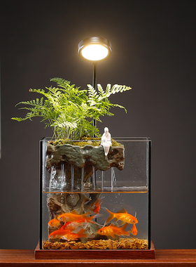 创意小型鱼缸造景真绿植全套客厅流水摆件循环水招财办公室装饰品