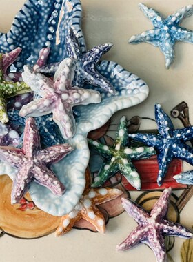 高温釉下彩手做手捏陶瓷海星鱼缸水族箱地台摆台玩具礼物包邮装饰