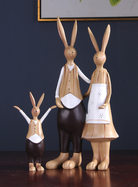 创意美式田园软装饰品森系兔子一家摆件玄关斗柜摆设治愈系工艺品