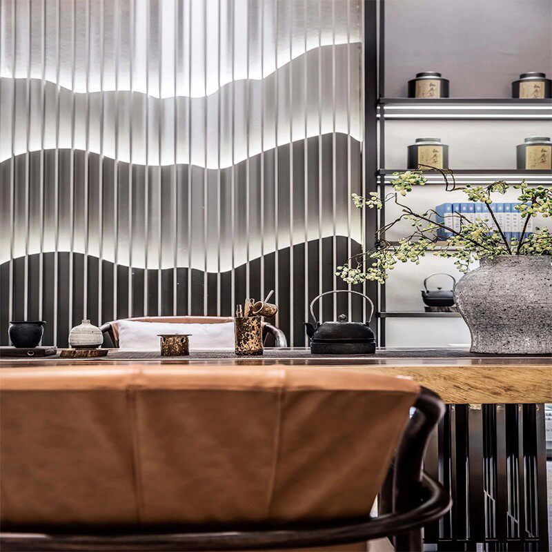 定制长虹玻璃隔断墙淋浴办公室背景墙中式钢化夹丝艺术山水画屏风