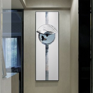 新中式竖幅装饰画扇之韵书房壁画竖向古韵挂画三联大堂样板间覆古