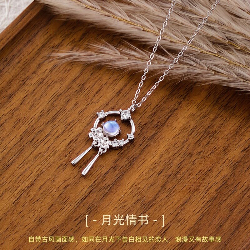 新中式S925纯银项链女月光石流苏吊坠国风锁骨链轻奢饰品工厂