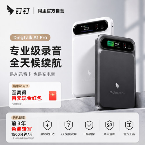 阿里钉钉DingTalk A1Pro录音笔AI智能卡片豆会议纪要神器转写设备