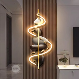 石来运转客厅格栅装饰挂件画九鱼图电视背景墙高级感灯画玄关挂画