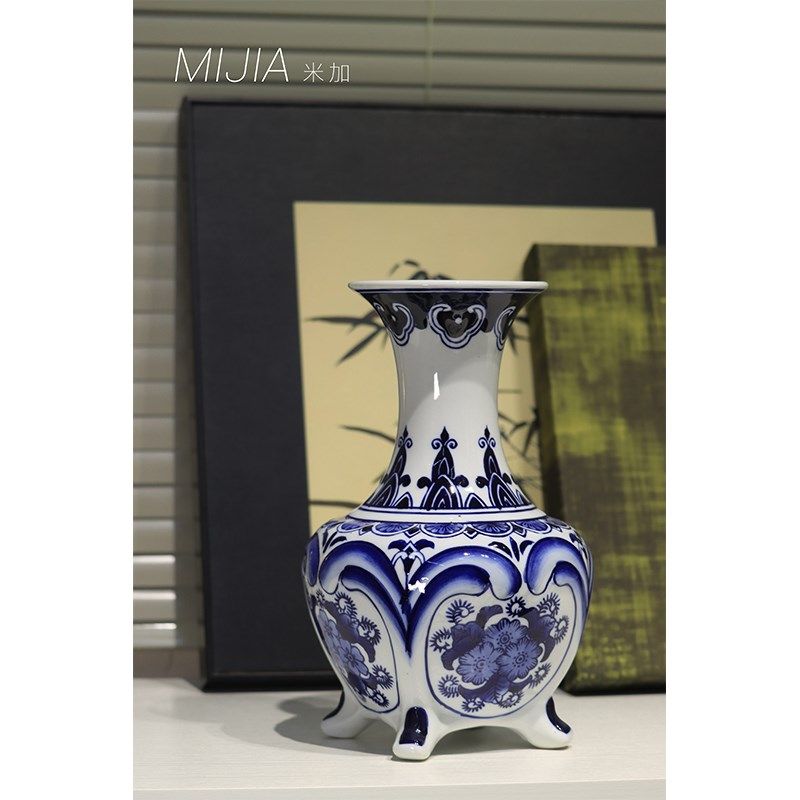 复古高级感青花瓷陶瓷手绘花瓶摆件家居客厅插花电视柜装饰摆设