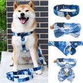 柴犬项圈复古国风蓝色系男款 宠物狗狗柯基脖套领结胸背牵引绳狗绳