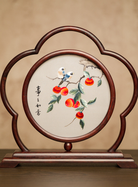 苏绣摆件中式桌面装饰台屏高档国风客厅玄关双面刺绣摆台特色礼品