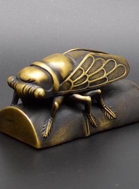 铜蝉镇纸黄铜知了动物精致桌面复古怀旧手工艺品创意摆件书房镇尺