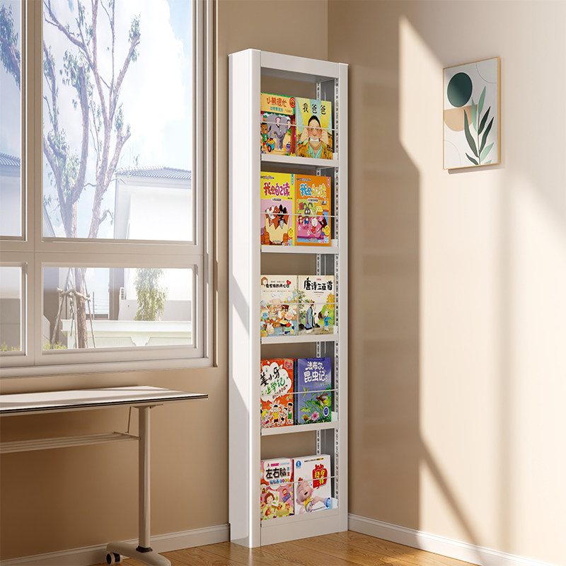 置物架货架门后书架落地多层家用展示架客厅收纳架钢制极窄储物架