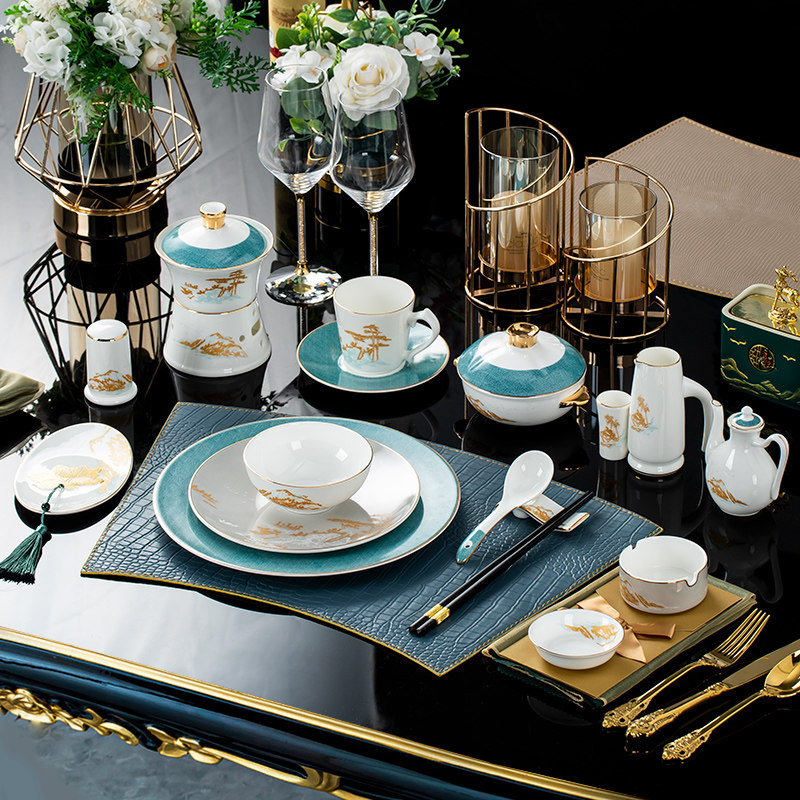 亚彩私人会所星级酒店碗碟盘子高档豪华饭店包厢骨瓷餐具摆台套装,餐饮具,盘,淘宝优惠券,粉丝福利购,淘宝优惠卷