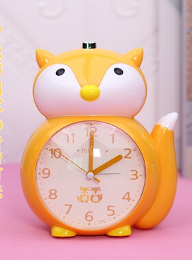 儿童学生静音夜灯卡通狐狸创意床头卧室会说话多功能智能懒人闹钟