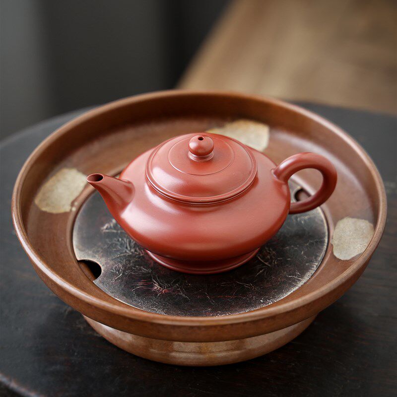 鎏银铜壶承 蓄水手工铜壶托盘干泡盘紫砂养壶垫 小茶盘台圆形