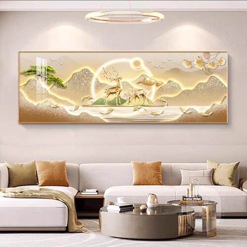 客厅装饰画沙发背景墙画壁画新中式挂画晶瓷办公室挂画墙壁山水画