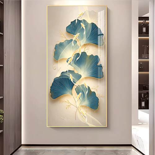 植物银杏叶九鱼图简约现代入户玄关装饰画客厅走廊过道挂画墙壁画