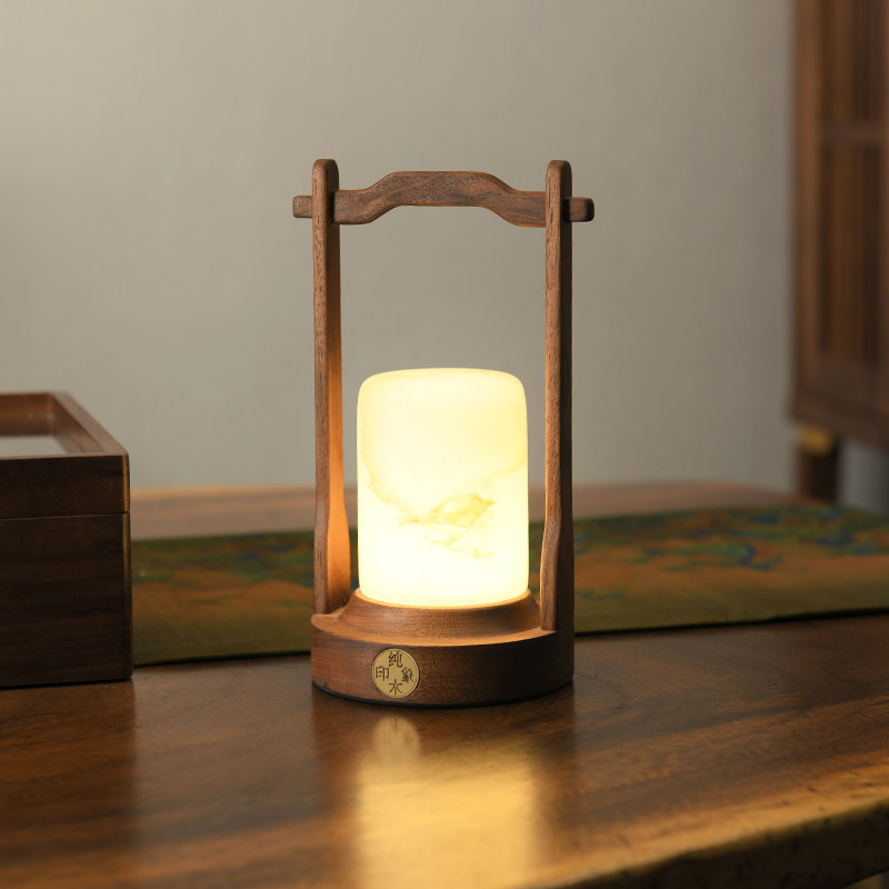 复古台灯充电免插电手提小夜灯实木云石罩触摸开关喂奶睡眠床头灯