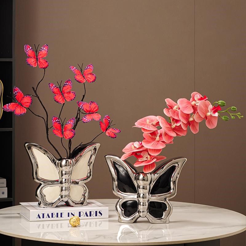 中古风蝴蝶花瓶摆件客厅法式复古装饰品玄关柜酒柜电视柜桌面摆设