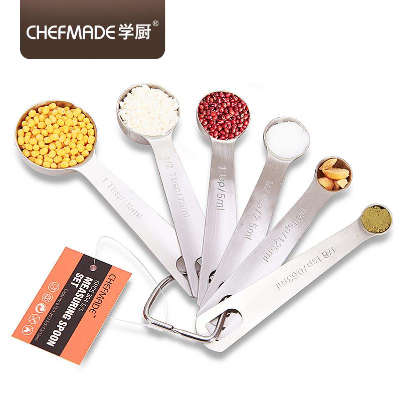 CHEFMADE学厨304不锈钢量勺6件套组刻度勺原料盐奶粉计量烘焙工具