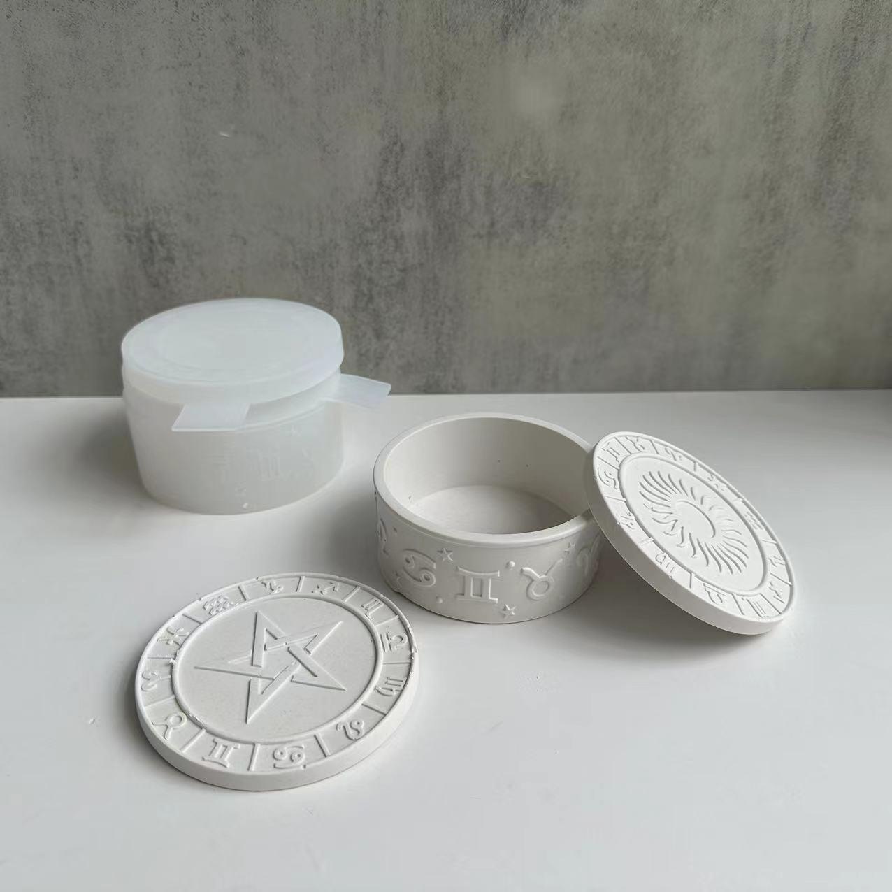 十二星座星空五角星收纳盒硅胶模具圆形石膏收纳盒硅模具滴胶模具