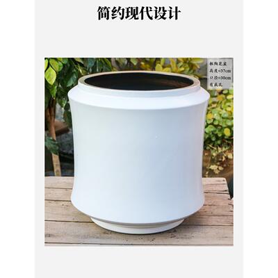 覆古手工粗陶花盆白色粘土花盆绿色植物装饰室内花盆简单的陶瓷超