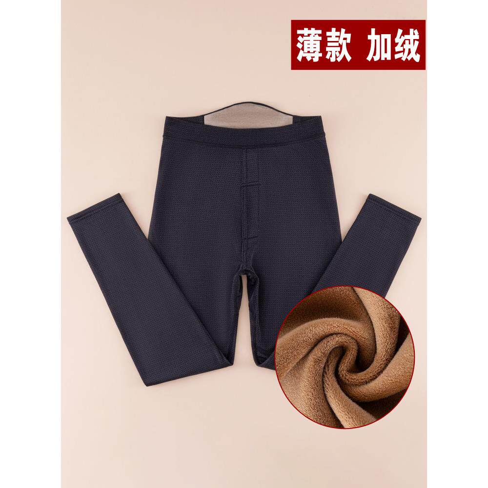 薄棉裤男士光滑保暖裤羊毛衬里厚底秋裤加脂肪加尺寸高腰冬季