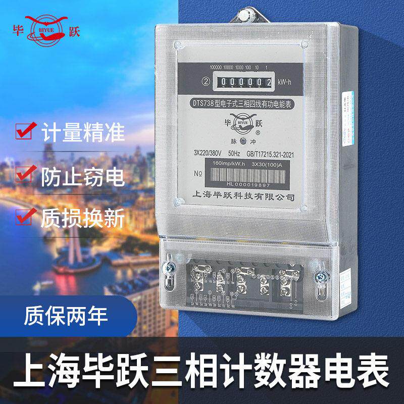毕跃三相四线电能表三相电子式380V电表大功率100A互感器电度表