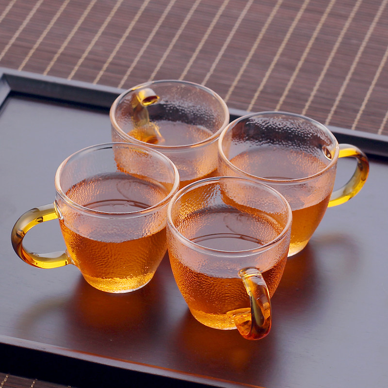 品茗杯玻璃小茶杯功夫茶具套装家用加厚耐热透明斗笠杯锤纹玻璃杯