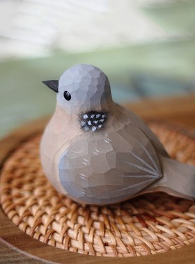 鹿妖商店 肥啾小胖鸟木雕小鸟 珠颈斑鸠 野鸽子 手工实木桌面摆件