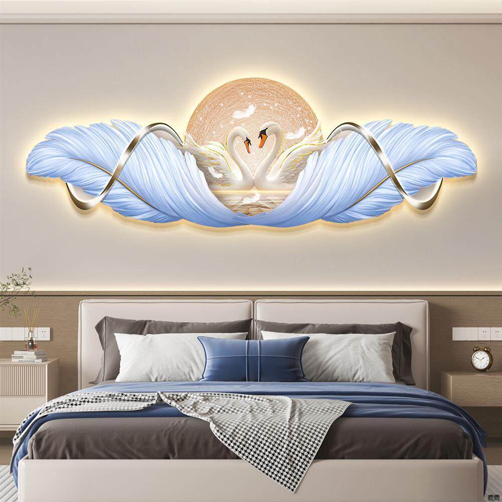 轻奢led带灯卧室床头装饰画天鹅高级感主卧房间背景墙挂画壁画