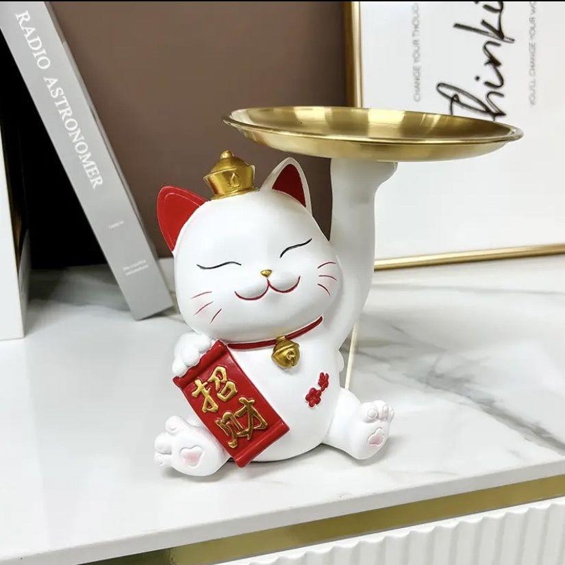 服装店装饰摆件招财猫入户玄关收纳托盘糖果盘前台乔迁开业礼品