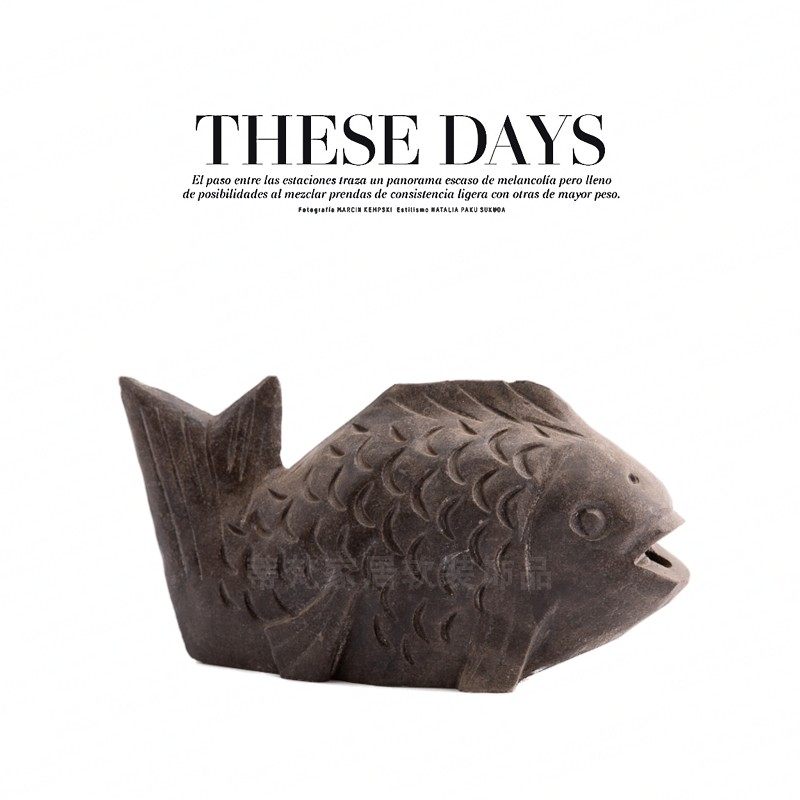 中式样板房售楼处桌面软装饰品书房动物摆件鲤鱼石材艺术陈设装置,家居饰品,装饰摆件,淘宝优惠券,粉丝福利购,淘宝优惠卷