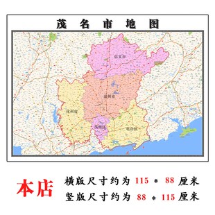 茂名市地图1.15m办公室书房装饰画高清打印带背胶折叠两用墙贴
