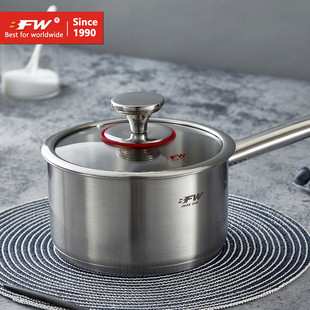 BFW奶锅小汤锅辅食锅,加厚食品级304不锈钢,加深大容量,玻璃盖
