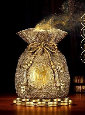 纯黄铜存钱罐储蓄罐钱袋摆件大号零钱罐办公室开业家居摆设客厅