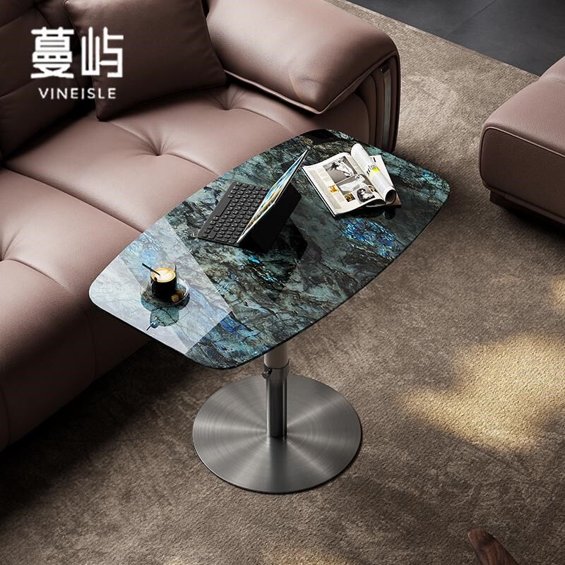 意式极简天然大理石可升降旋转创意沙发边几奢石洽谈小桌子角几