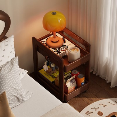 床头柜可移动的边桌卧室边柜边柜迷你实木推车零食玩具储存架