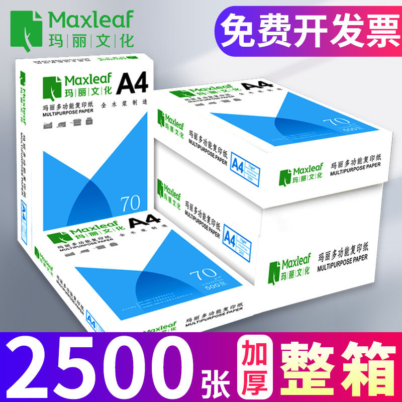 玛丽A4纸打印复印纸白纸70g整箱5包装a4纸500张a4打印用纸80g办公