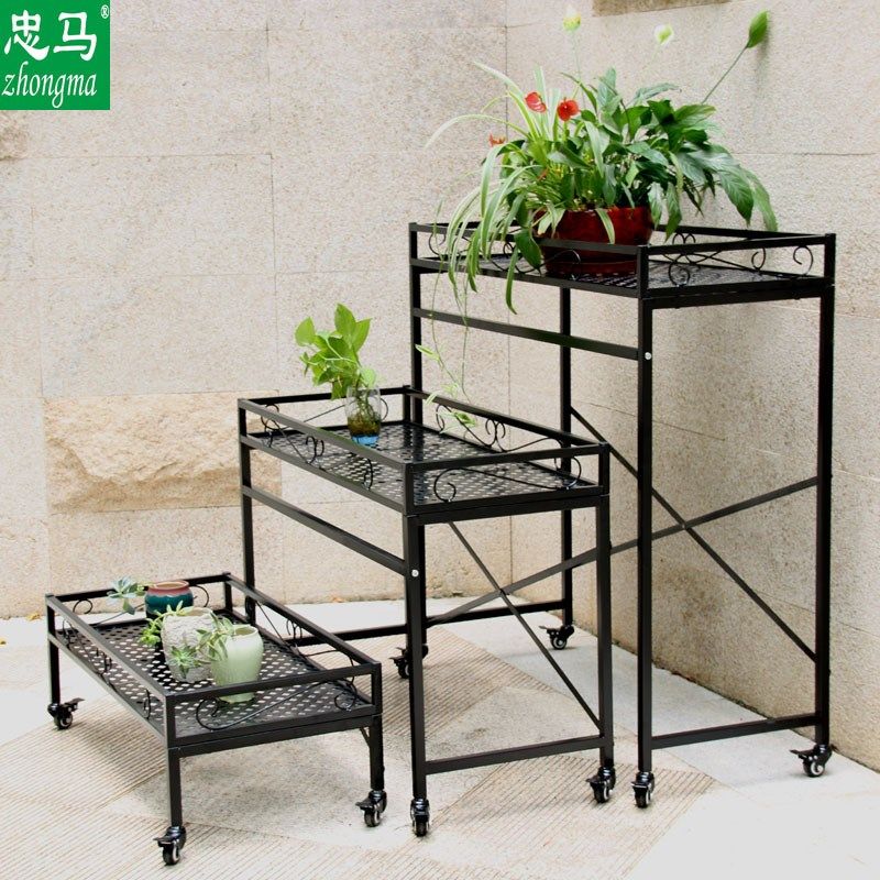 zhongma/忠马 多肉花架铁艺落地式多层带轮室内外阳台阶梯式花架