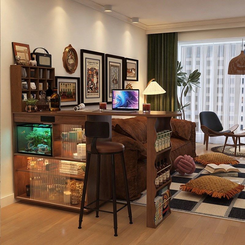 实木伸缩餐桌吧台一体可收缩伸缩折叠岛台家用客厅胡桃色隔断柜,住宅家具,吧台,淘宝优惠券,粉丝福利购,淘宝优惠卷