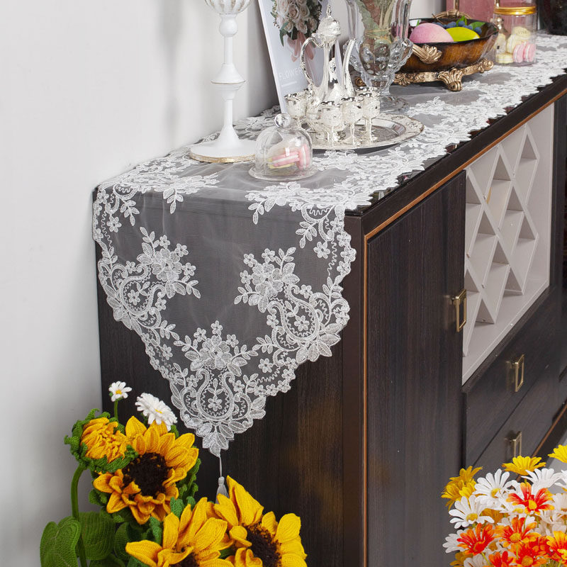 欧式蕾丝电视柜盖布桌旗餐桌茶几桌旗五斗柜酒柜多用刺绣蕾丝盖巾,居家布艺,桌布,淘宝优惠券,粉丝福利购,淘宝优惠卷