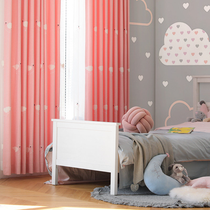 呈开儿童房男孩女孩粉色蓝色云朵可爱绣花图案卧室定制窗帘布纱帘