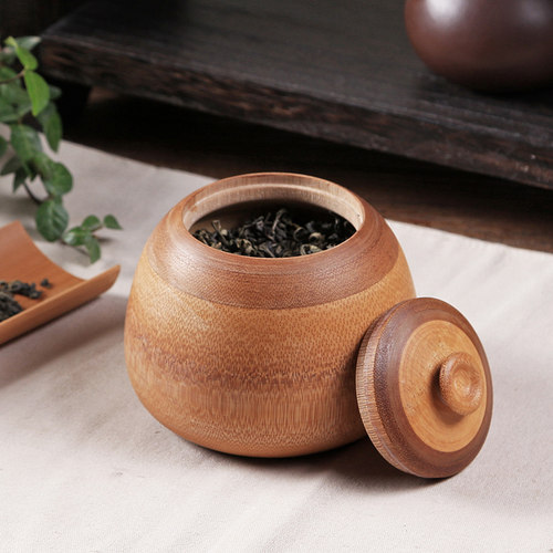 手工拼接竹环茶叶罐 密封竹筒醒茶叶桶 竹木铁观音普洱散茶包装盒
