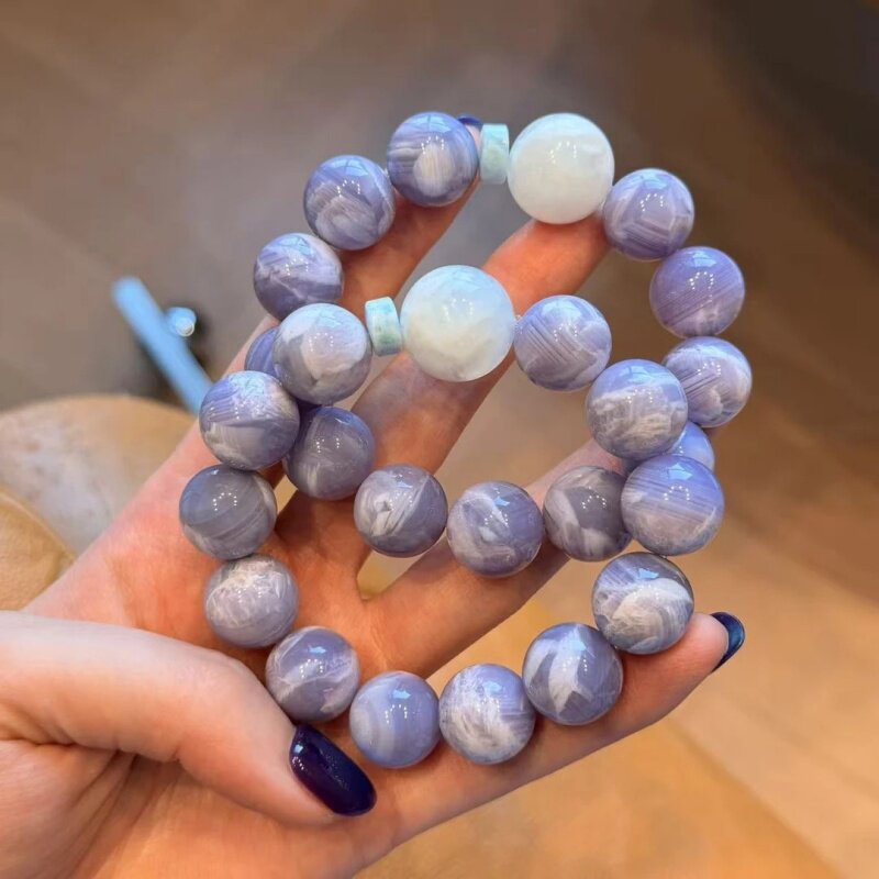 天然紫玉晶海纹石显白水晶手串